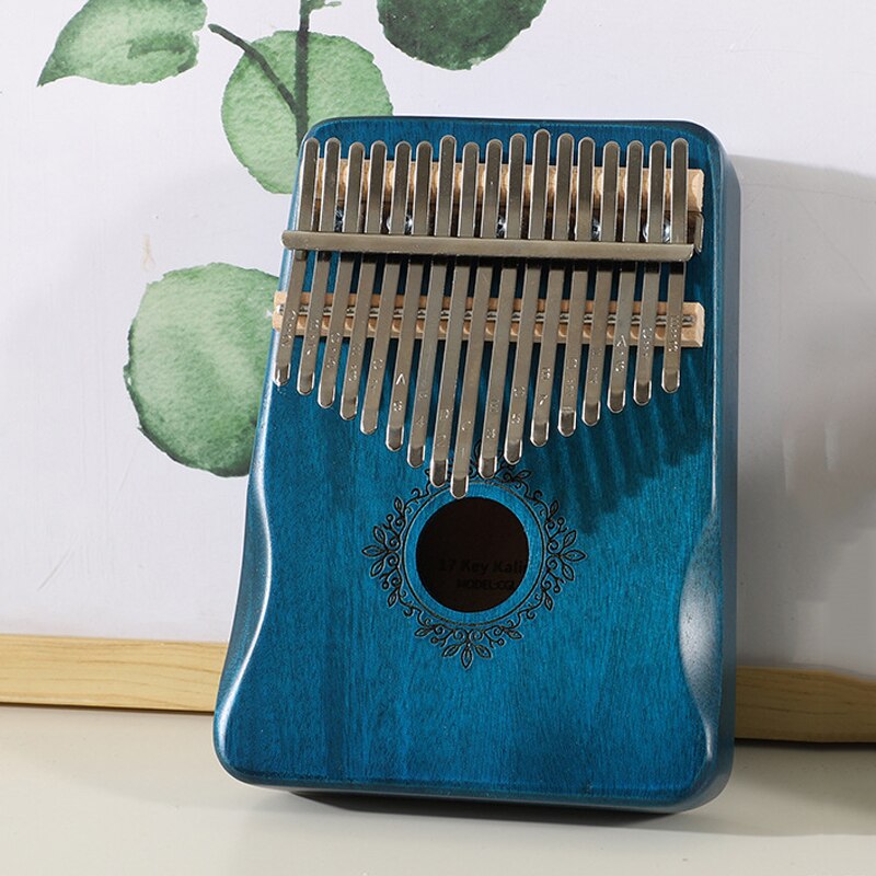 Kalimba 17 Toetsen Thumb Piano Handguard Hout Mahonie Mbira Body Muziekinstrumenten Kalimba Piano Creatieve Muziekdoos: Flower Blue