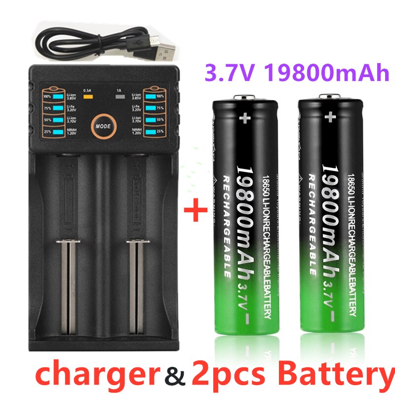 18650 batteri 3.7v 19800 mah uppladdningsbart liion-batteri med laddare för led-ficklampa batery litio-batteri +1 st laddare