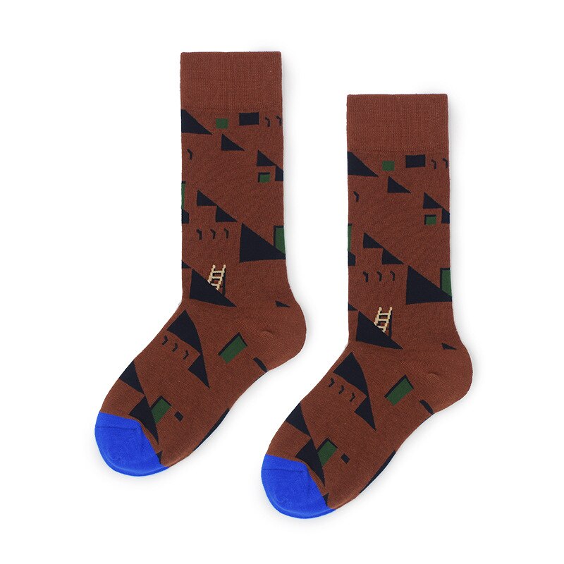 cotton happy socks women swan peace pigeon bird animal socks man colorful picasso art socks primitive tribe crazy men sock funny: brown socks