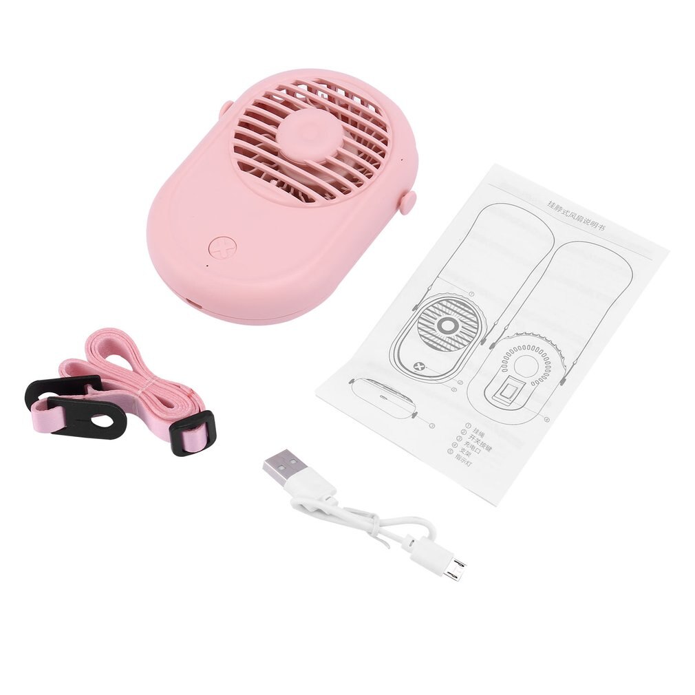 Usb Mini Draagbare Ventilator Met Riem Opknoping Nek/Desktop/Handheld Fan 3-Wind Snelheid 30dB Low Noise type-C Fans Met Stand: Pink