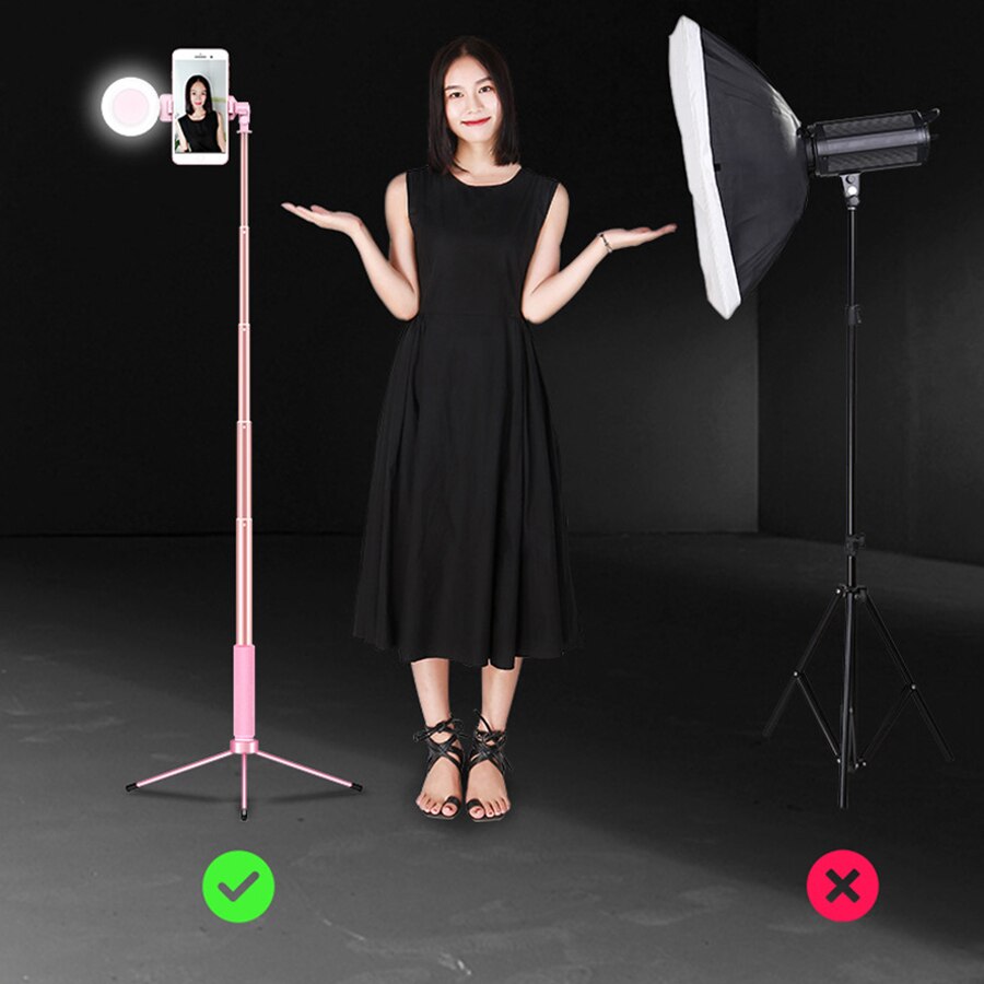 1.7 M Selfie Stok Telefoon Statief Met Dual Led Ring Licht Uitschuifbare Live Statief Stand Portret Vullen Licht Voor Iphone 7 8 Xiaomi