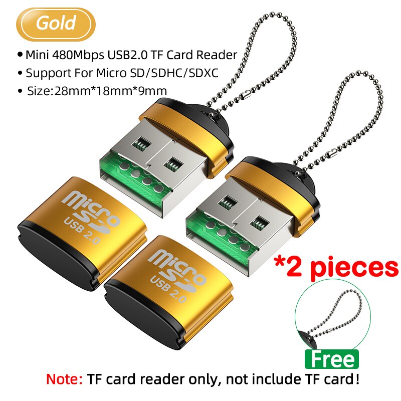 2Pcs Mini Usb Tf Sd Micro Reader Geheugenkaart Otg Type C Adapter Voor Auto Camera Laptop Notebook T flash Usbc Converter Sleutelhanger: Glod 2pcs