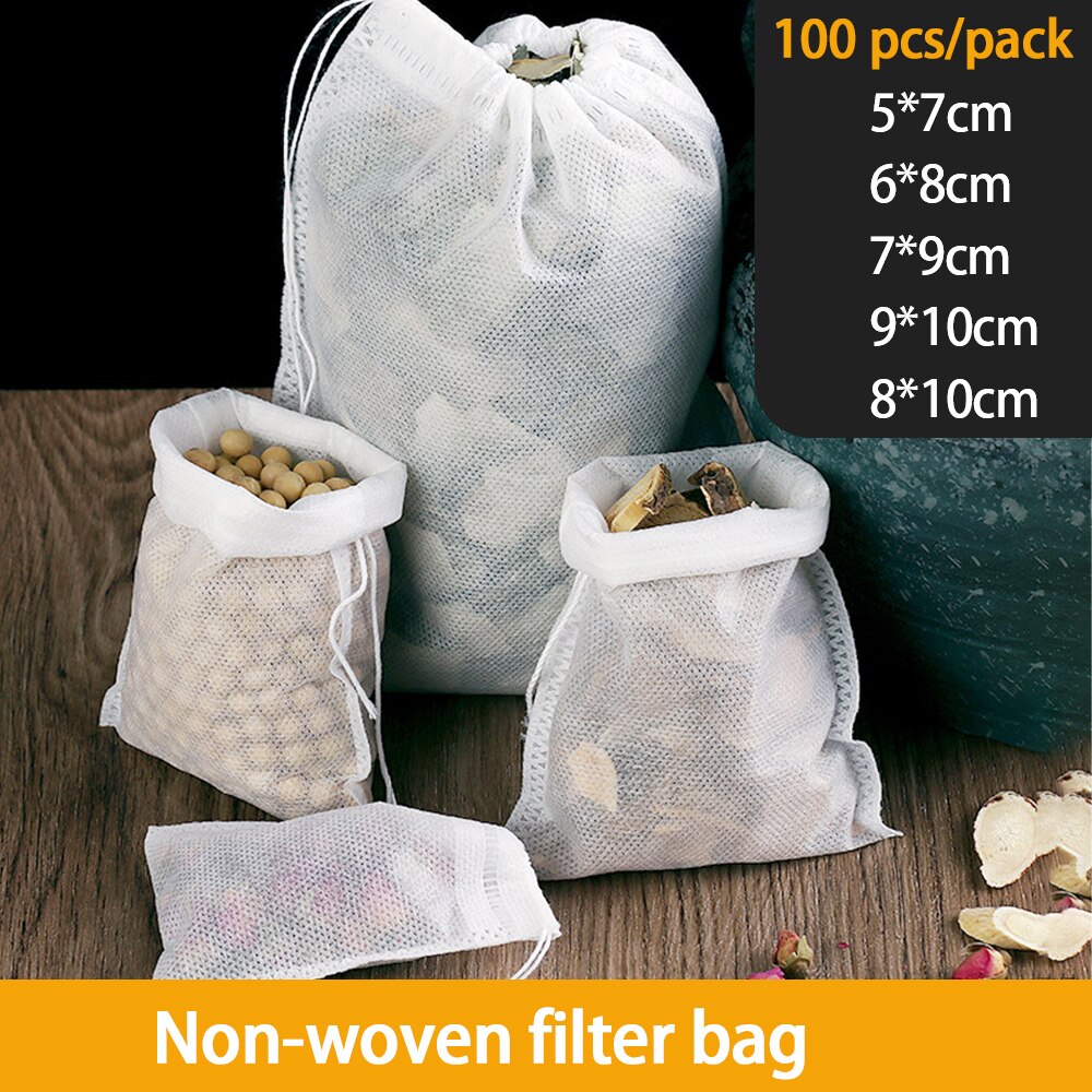 Bolsa de té desechable con sello de cuerda, filtro de tela no tejida de grado alimenticio, bolsa de medicina china, 100 piezas