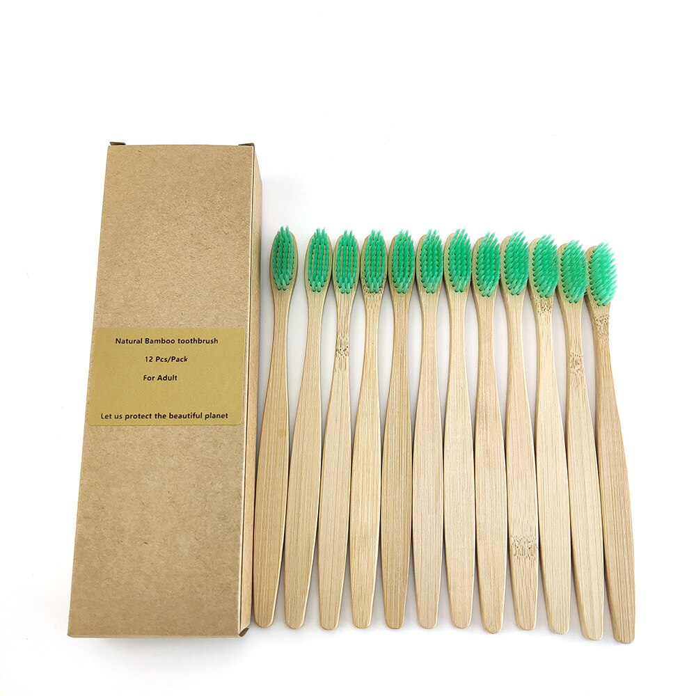 Brosse à dents en bambou , fibre souple, manche en bambou solide, , santé buccale, voyage, 12 pièces/paquet: 1200-E-1