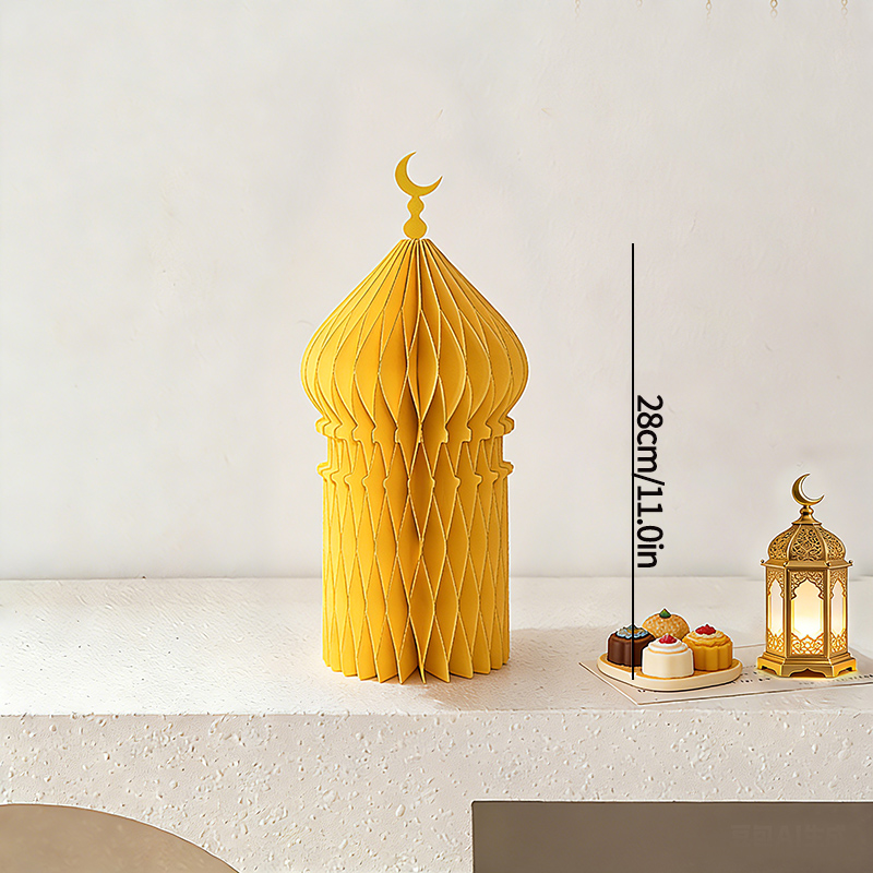 Ramadan eid al-fitr papir honeycomb ornamenter ramadan dekorasjoner måne stjerner skrivebordsarbeid islamsk hjemmedekor eid borddekor: Lysegrå
