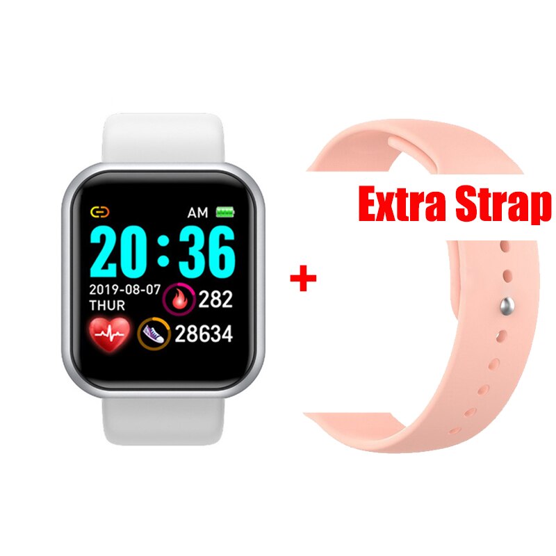 Smart Uhr Männer Herz Rate Fitness Tracker Sport Blutdruck Monitor Smart Uhr D20 Frauen Smartwatch für Android IOS: white add pink