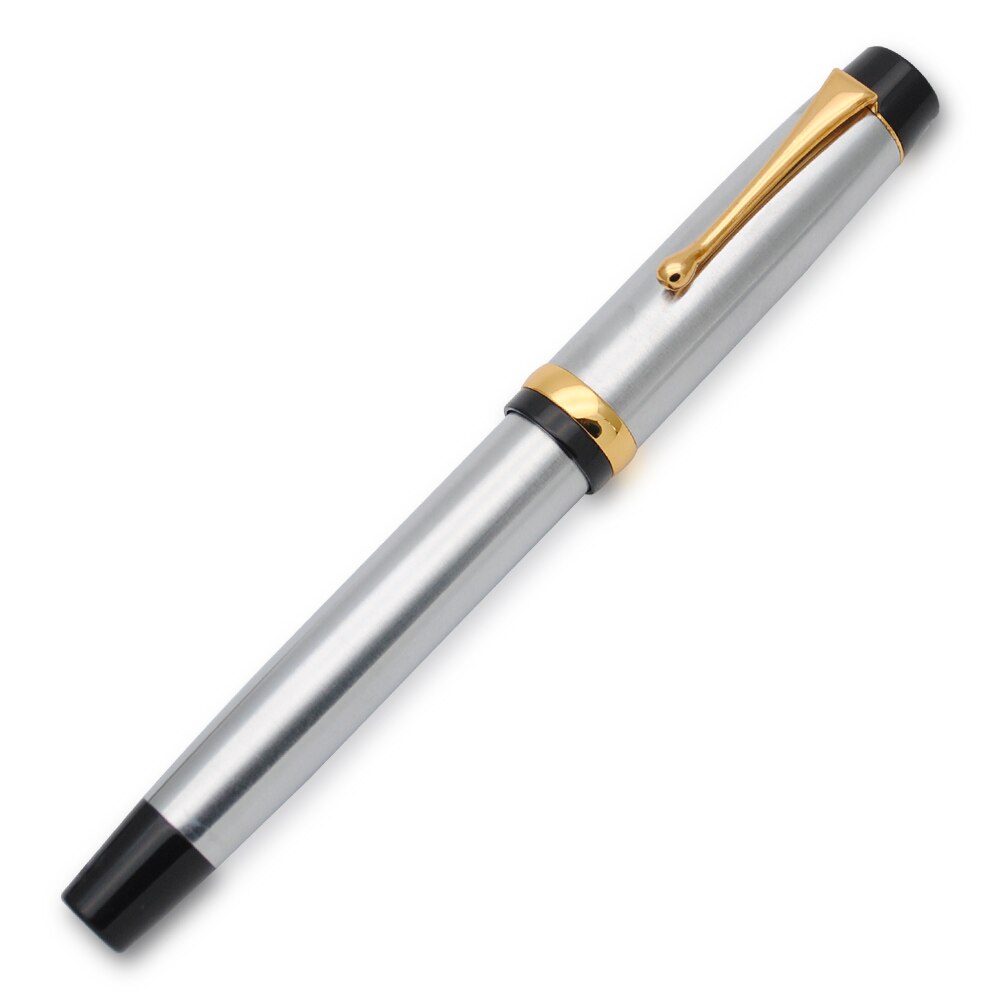 Jinhao 15 Metal Fountain Pen with Golden Clip M Nib 0.7mm Ink Pen: Silver