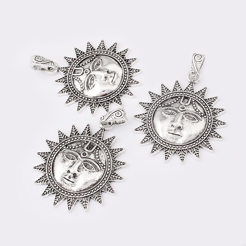 2 Stck Tibetischen Silber Große Sonne Gesicht Charme Anhänger mit Kaution Stecker für Halskette Schmuck Accessorices Erkenntnisse