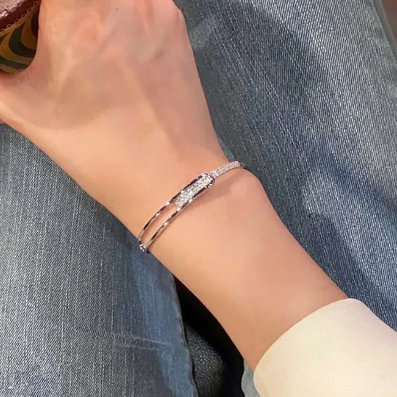 Silberne Farbe Mikro zirkon offener Armreif für Frauen koreanisches einfaches hohl vielseitiges Armbinde Hochzeits schmuck Party