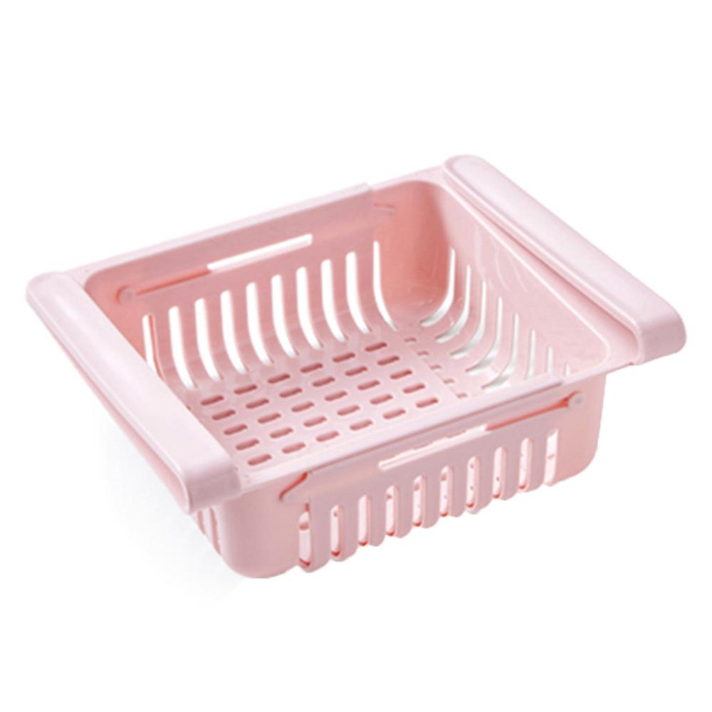 Kitchen Organizer Adjustable Kitchen Refrigerator Storage Rack Fridge Freezer Shelf Holder Pull-out Drawer Space Saver#25: Pink
