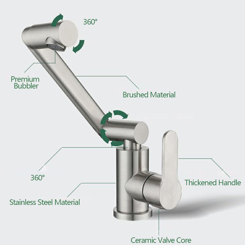 360 Degree Rotating Brushed Deck Mounted Cold Water Mixer Tap Solid Swivel Folding Kitchen Sink Basin Faucet