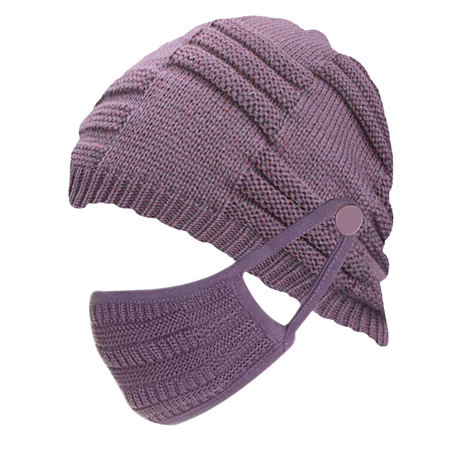 40# Winter Knitted Beanies Hats Warm Crochet Winter Wool Knit Ski Beanie Skull Slouchy Hat+Mask Mix Outdoor Riding Sets: Purple