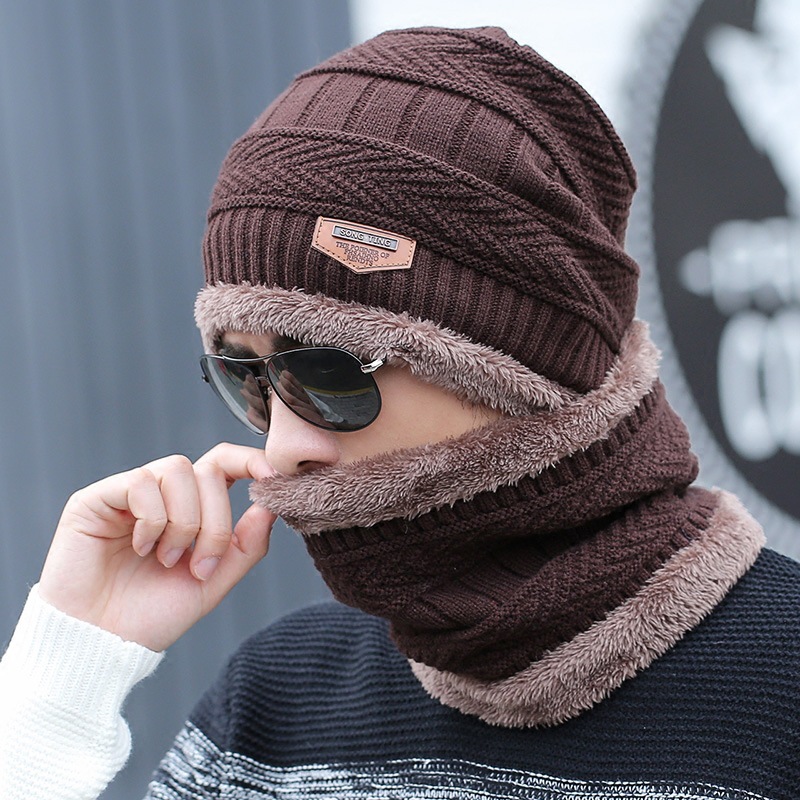 Bonnet et écharpe de ski en cuir pour homme et femme, 2 pièces, en tricot, et froid, pour l&#39;hiver: 12