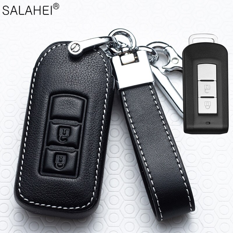 Mode Lederen Auto Key Case Cover Voor Mitsubishi Outlander Lancer 10 Pajero Lancer Ex Sport L200 Asx Rvr Smart Remote protector: A-black