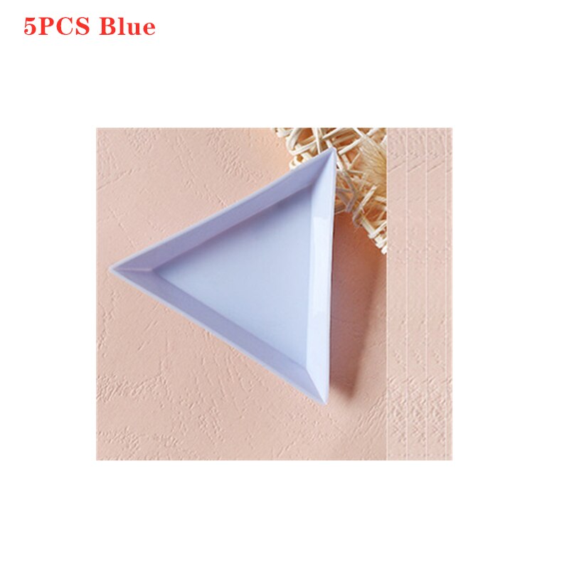 Heißer 5/10Stck Kunststoff Dreieck Nagel Fach DIY Nagel Kunst Strass Perle Kristall Sortierung Lagerung Platte Manikübetreffend Werkzeuge zubehör: 5Stck Blau