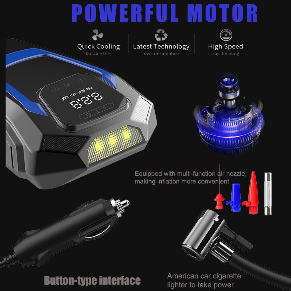 Inflatable Pump Mini Portable Air Compressor With LED Lighting Tyre Inflator 12V Wire Air Pump For Car Bicycle Balls