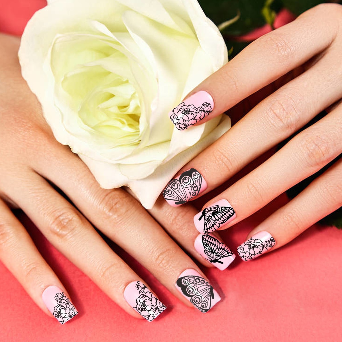 Acier inoxydable Nail Art estampage plaques papillon laisser fleurs plantes impression Image pochoir ongles estampage modèle ongles moule