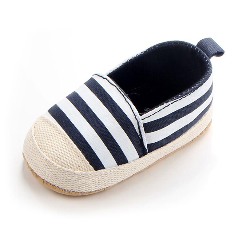 Vintage baby sko til nyfødte stribede baby drenge piger første rullator spædbarn toddler søde børnesko: Blå / 13cm (5.12 in)