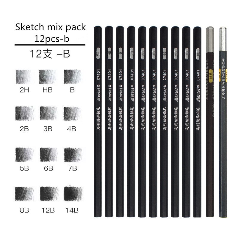12PCS Marley 7401 drawing pencil sketch sketching soft carbon pencil art drawing pencil: Default Title