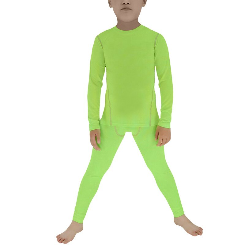 Kid's Casual Set Lange Mouw Ondergoed Compressie Strakke Top & Bottom Zacht Ademend Base Layer Lange Onderbroek Lichtgewicht: green / M