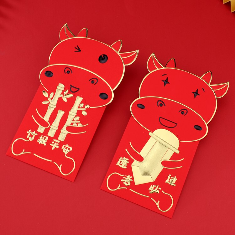 12 Pcs Jaar Van De Os Lange Szie Chinese Jaar Rode Envelop