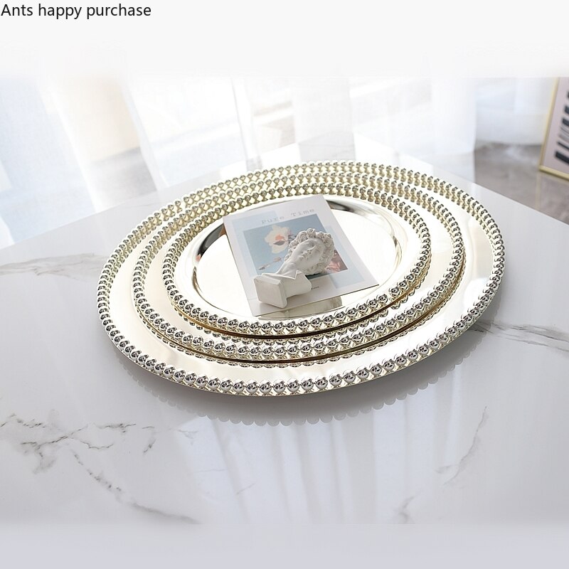 Assiette ronde en métal argenté, plateau de rangement pour bijoux, plateau décoratif pour Snacks, assiette à Dessert, poêle à gâteau, assiettes décoratives pour la maison, ensemble de 3 pièces