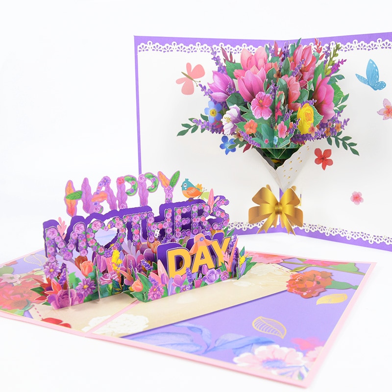 Flowers Bouquet Greeting Cards for Mom Girl Wife Husband 3d Birthday Cake Pop-Up Greeting Cards Postcards with Envelope