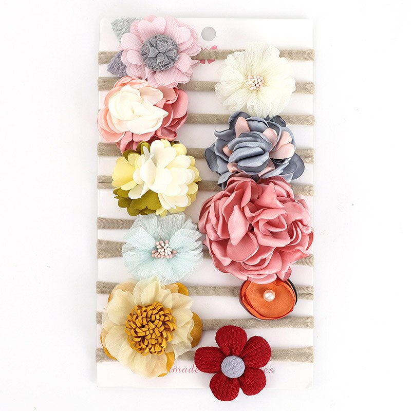 10 stücke Prinzessin Neugeborenen Mädchen Stirnband Blumen- Bowknot Elastische Baby Nylon Haar Zubehör einstellen Für freundlicher Fotografie Zubehör: einstellen 01