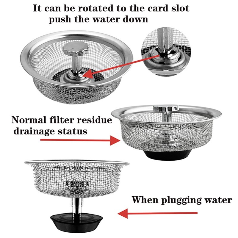 Stainless Steel Sink Strainer Waste Disposer Outfall Filter Hair Basket Sewer Outfall Stopper Plug Bathroom Kitchen B03E