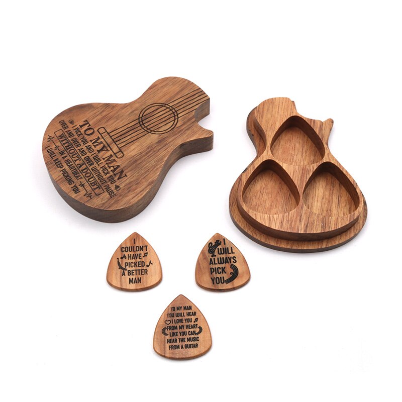 3 uds. Con caja de madera púa guitarra eléctrica acústica Retro plectro púa instrumento Musical accesorios de guitarra