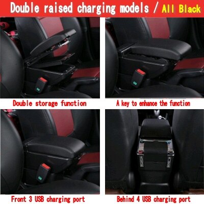 Arm Rest Für Mini R56 Coupe Armlehne Kasten Center konsole zentralen Speicher inhalt tasse Halfter aschenbecher innen Mini R50 Lukas II Gen: doppelt USB alle Schwarz