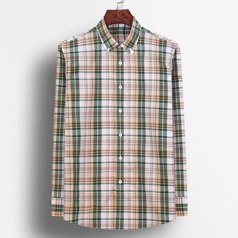Engelsk stil langærmet plaid ternet bomuldsskjorte lommefri standard pasform casual button-down mænd gingham skjorter