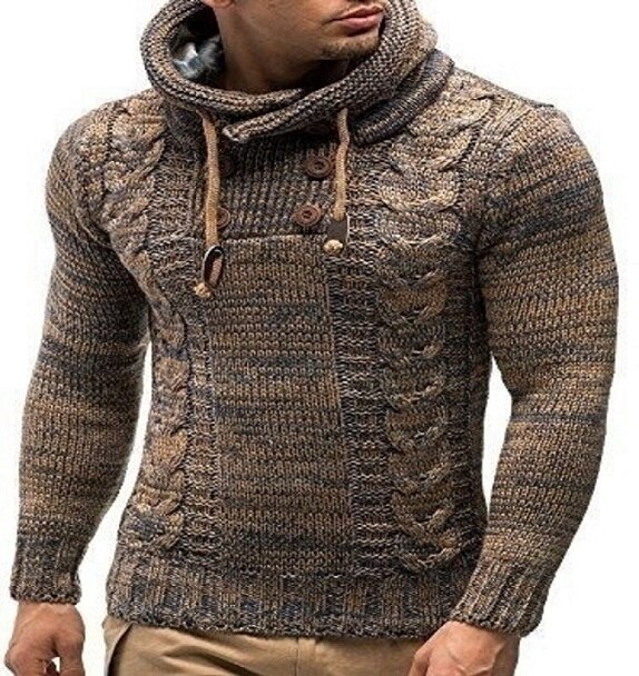Male double breasted Sweater Autumn Winter Men Hooded Sweaters Men Casual Slim Sweaters Clothes: Camel / S