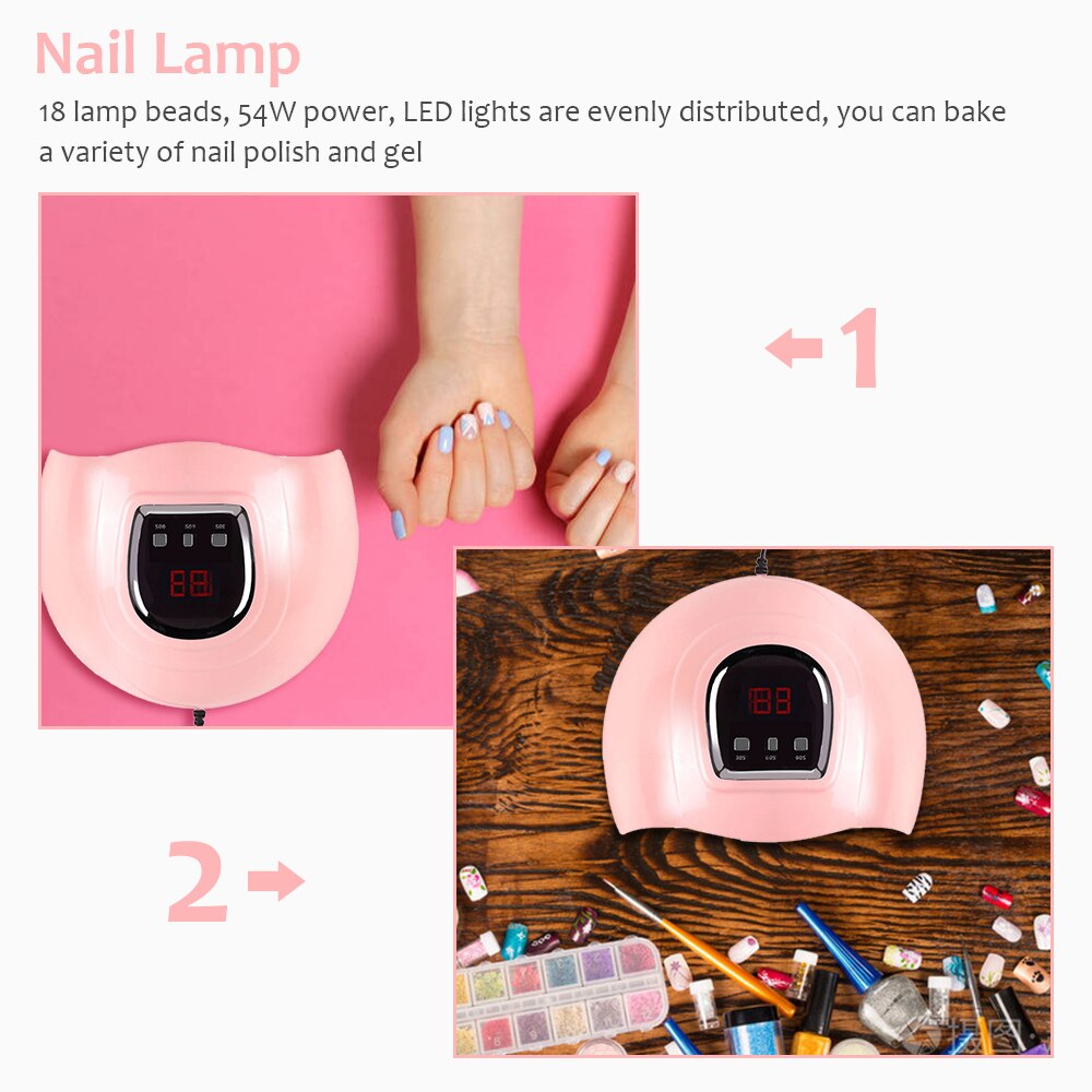 54w uv neglelampe negletørrer negle gel tørrer led hærdningsmaskine fingernegle tånegle gel hærdende nail art maskine nail art værktøj