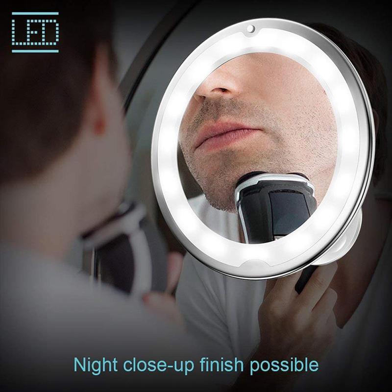 360 Degree Flexible Mirror Makeup Mirror with LED Light Vanity Mirror 10X Magnifying Miroir Bathroom Bedroom Lamp Night Light