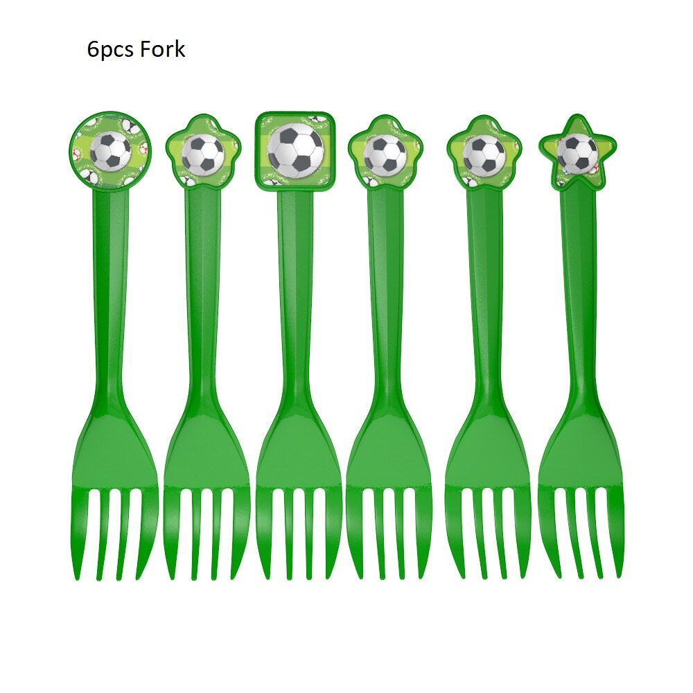 Voetbal Party Servies Papier Plaat Cup Servetten Tafelkleed Banner Gelukkige Verjaardag Event Feestartikelen Voor Jongens Festa: 6pcs Forks