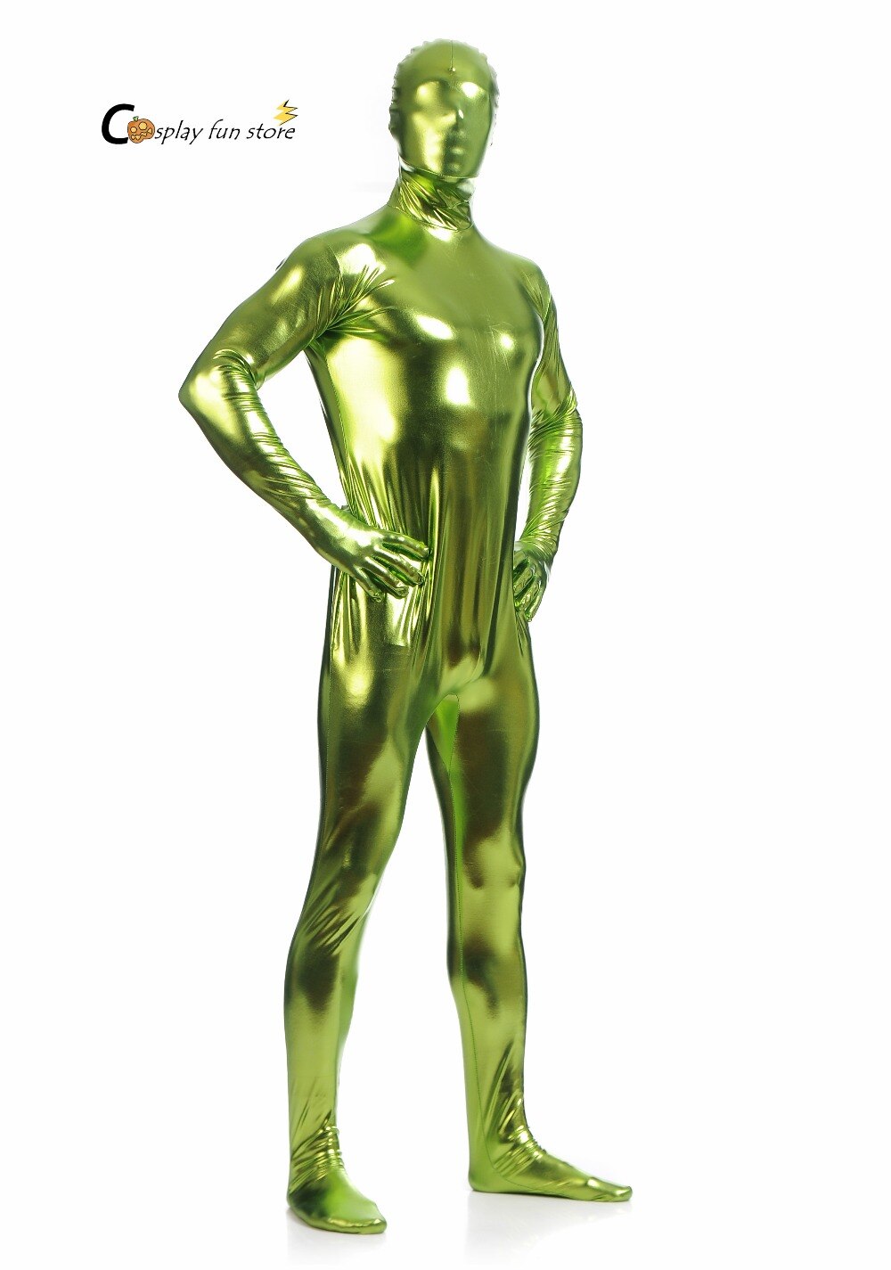 Body de LICRA brillante para hombre, traje de malla de color verde, metalizado, con cremallera, Zentai,