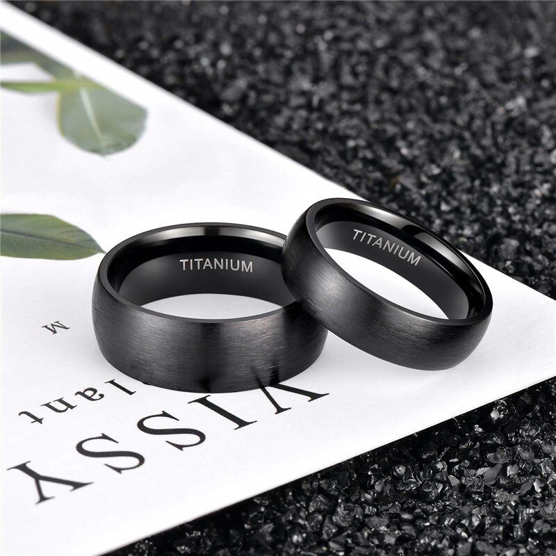 Eamti 6/8mm Black Men Rings Brushed Male Pure Titanium Ring Cool Couple Wedding Band Unisex Dark anillo hombre Allergy free