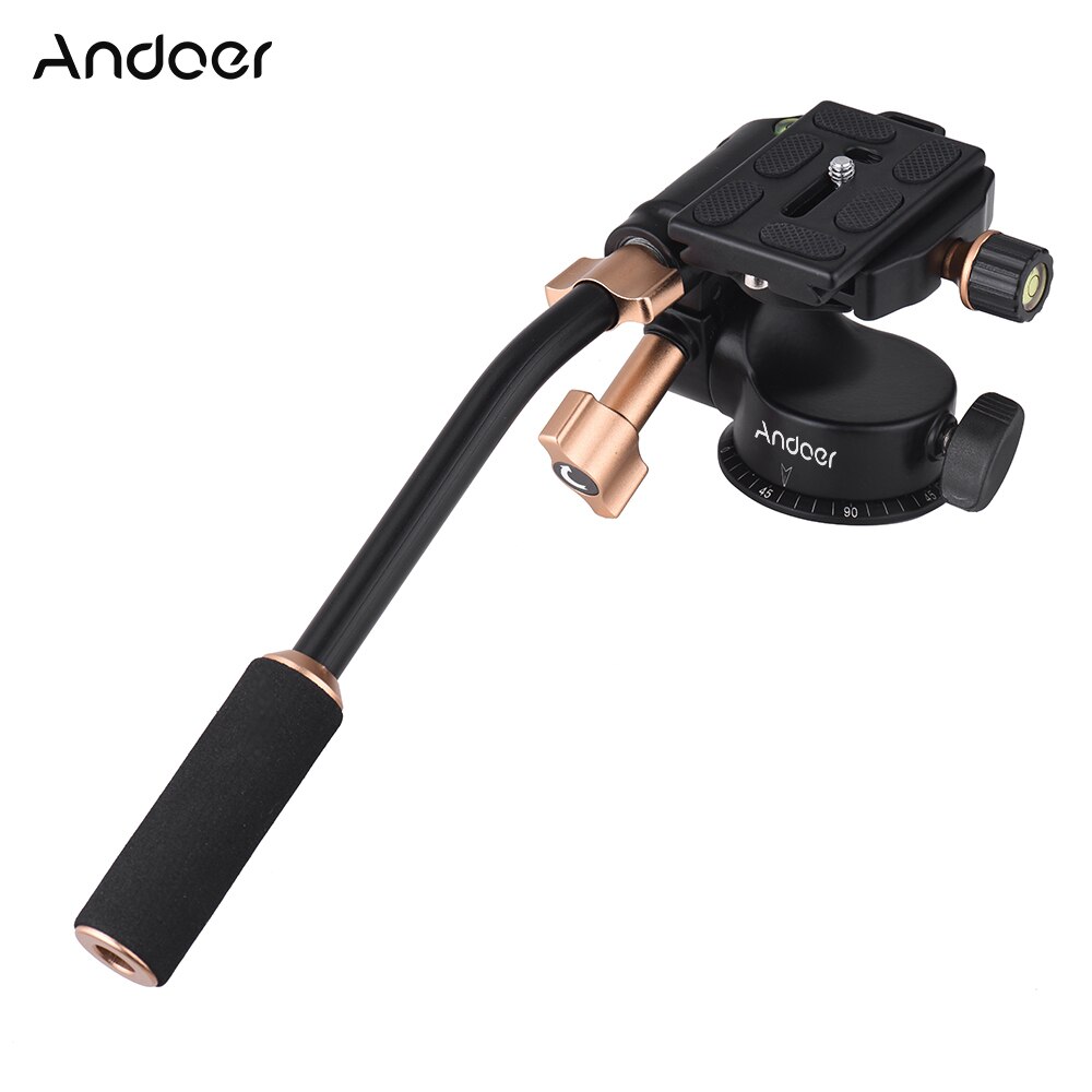 Andoer Q08S 3-Way Damping Video Head Tripod Head Pan Bar Handle 1/4" 3/8" Screw Mount Hole for DSLR ILDC Camera Tripod Monopod