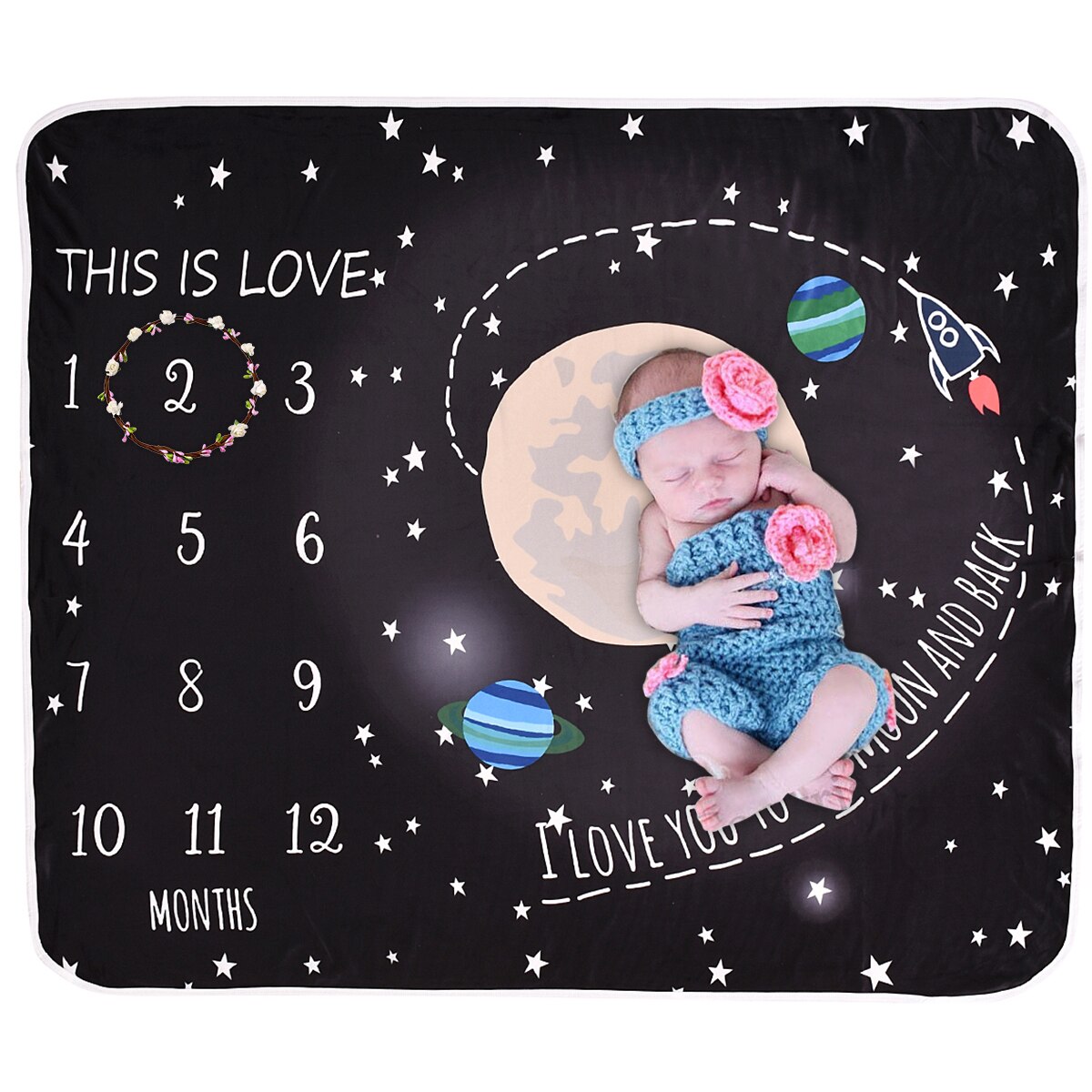 Zwarte Baby Universe Afdrukken Milestone Deken Pasgeboren Inbakeren Wrap Photo Achtergrond Doek Maandelijkse Groei Nummer Fotografie Props