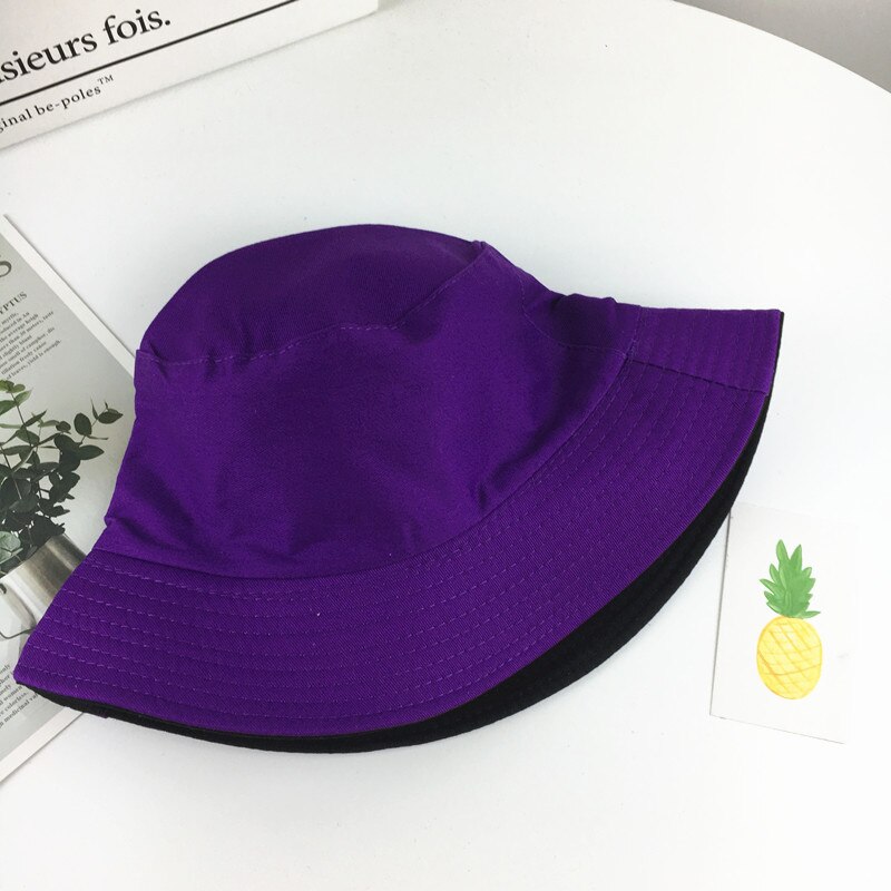Cotton Double sided Solid Color Bucket Hat Fisherman Hat outdoor travel hat Sun Cap Hats for Men and Women 182: Purple