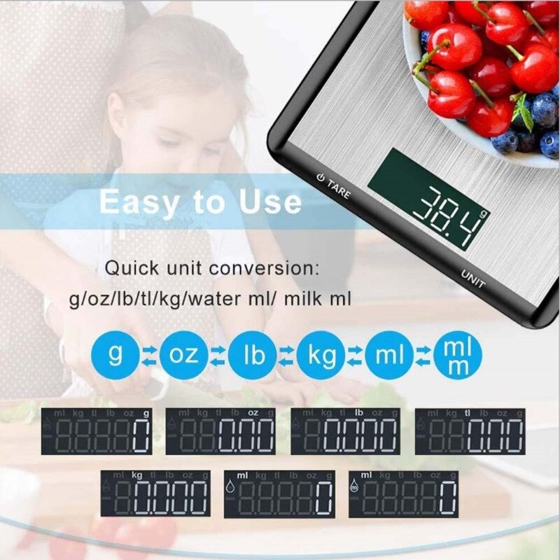 5/10Kg Kitchen Scale Stainless Steel Weighing Scale Food Diet Postal Balance Measuring LCD Electronic Scales