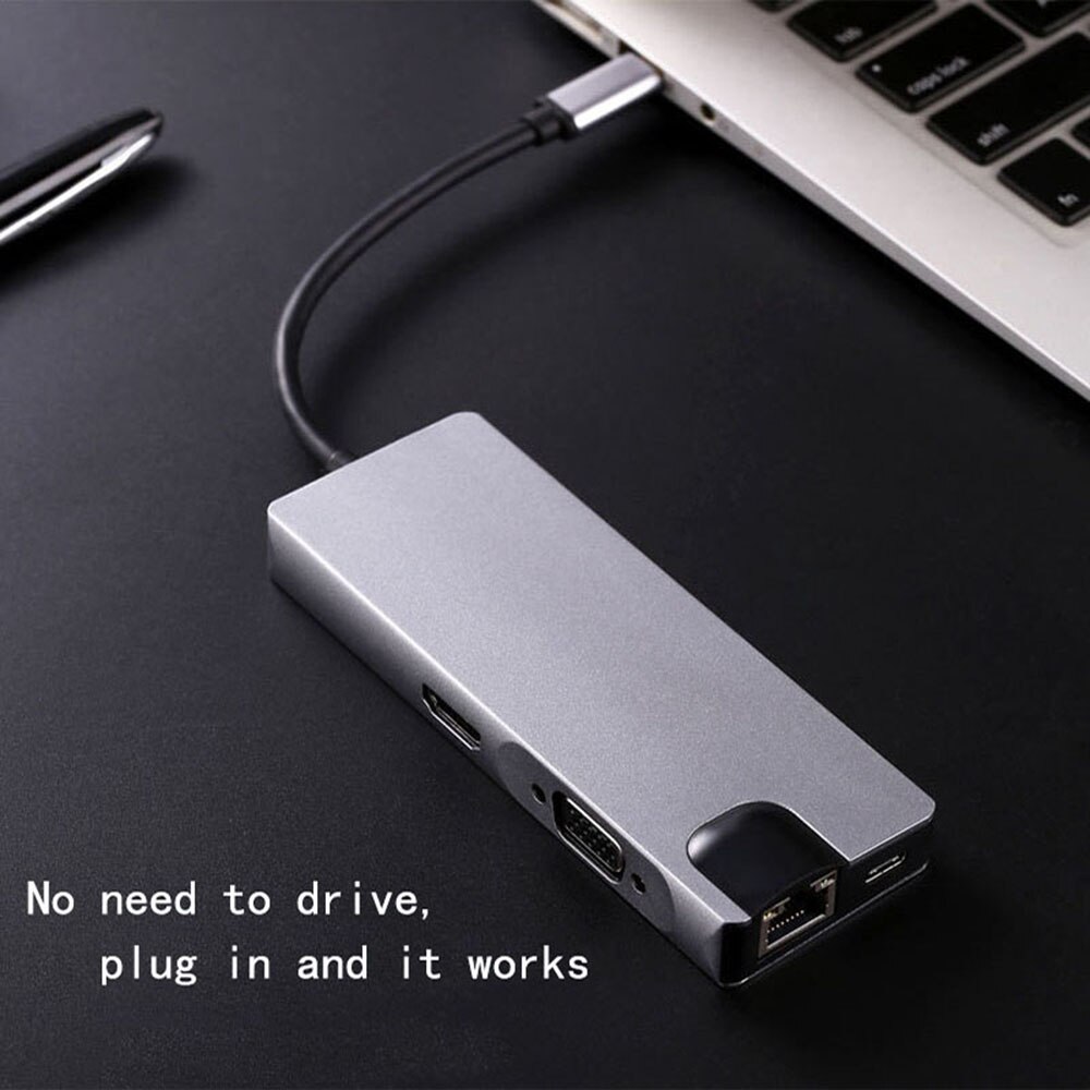 Docking Station with Type C Plug HDMI VGA USB3.0 Power Hub for Laptop Macbook Pro HP DELL Surface Lenovo Samsung s8/s9