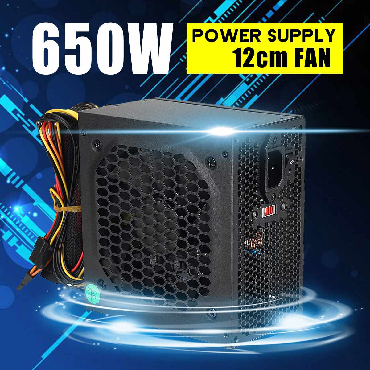 650W PC Power Supply For Computer Module PC PSU PFC 24Pin SATA 6Pin 4Pin 12cm Quiet LED Fan 110~230V Efficiency 80%