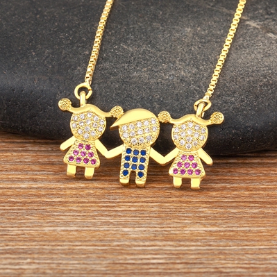 Nidin Mode Kinderen Jongen En Meisje Hanger Kettingen Aaa Cz Vergulde Schattige Familie Sieraden Voor Vrouwelijke Meisje Party Cadeau: Rood-Bruin