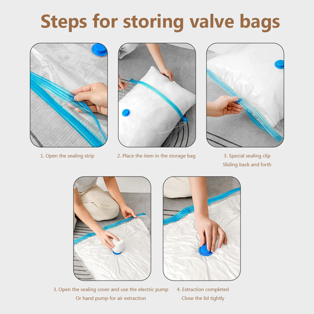 Bolsas de almacenamiento al vacío con válvula, bolsa de almacenamiento de espacio comprimido plegable transparente, organizadores de paquetes de sellado de viaje para paño de toalla