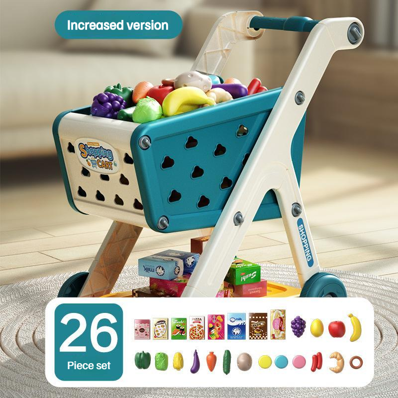 Chariot de courses jouet bébé petit chariot enfants jouer maison fruits coupe musique cuisine supermarché hommes et filles jouets d'éducation précoce: kaki foncé