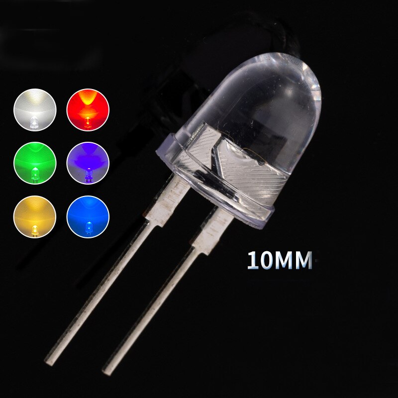 10 Stuks Led 10Mm Wit Transparant 150mA 0.75W Ultra Bright Ronde Led Light Emitting Diode Lamp Water Clear bullet Shape