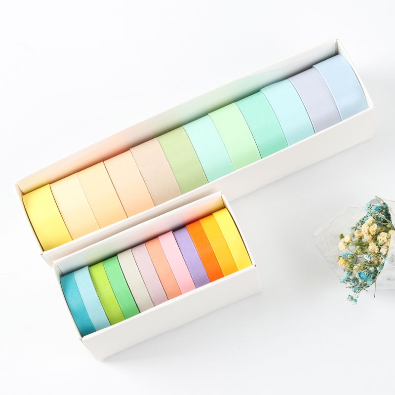 12 Pure Kleuren Lijm Afplakband Regenboog Kleur Washi Tape Diy Scrapbooking Briefpapier Decor Tape