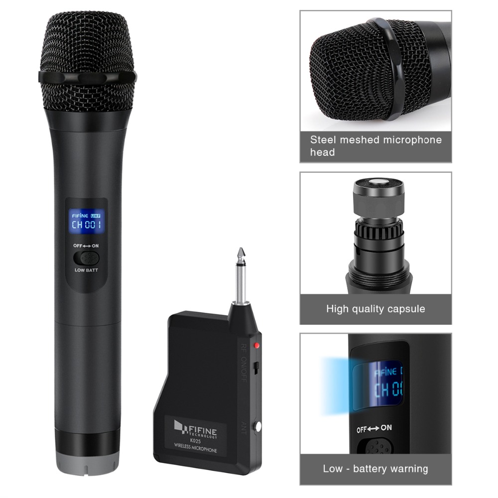 FIFINE UHF 20 Channels Handheld Dynamic Microphone Wireless mic System for Karaoke & House Parties Over the Mixer,PA System etc